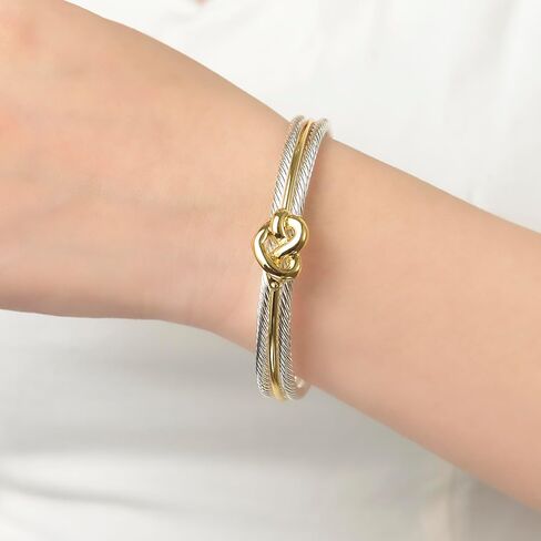 UNY JEWEL Women Jewelry Make a Statement Stylish Double Twisted Cable Wire Tie a Love Knots Cuff Bangle Christmas Gifts, Metal, no gemstone in Saudi Arabia