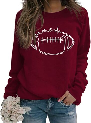 HAN YUAN Womens Game Day Sweatshirt Football Graphic Print Pullover Long Sleeve Crewneck Casual Tops in Saudi Arabia