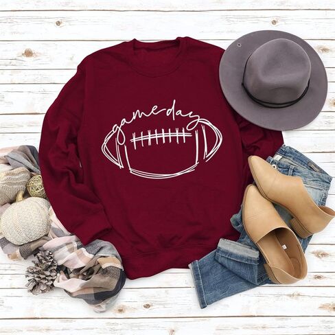 HAN YUAN Womens Game Day Sweatshirt Football Graphic Print Pullover Long Sleeve Crewneck Casual Tops in Saudi Arabia