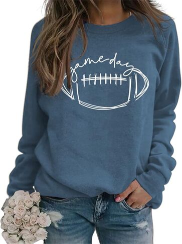 HAN YUAN Womens Game Day Sweatshirt Football Graphic Print Pullover Long Sleeve Crewneck Casual Tops in Saudi Arabia