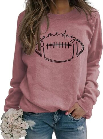 HAN YUAN Womens Game Day Sweatshirt Football Graphic Print Pullover Long Sleeve Crewneck Casual Tops in Saudi Arabia