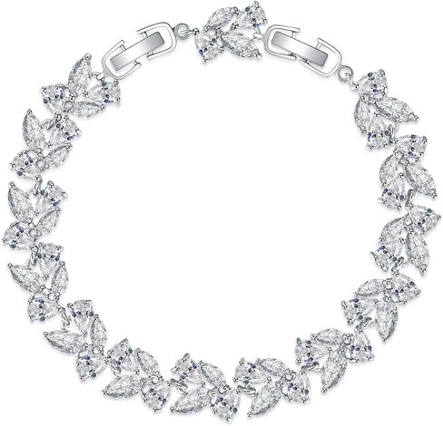 سوار تنس الزفاف للعرائس ووصيفات العروس، مجوهرات فضية مرصعة بالزركونيا المكعبة لحفلات التخرج، سوار فضي لحفلات الزفاف للنساء، 20 سم، نحاسي، زركونيا مكعب in Kuwait