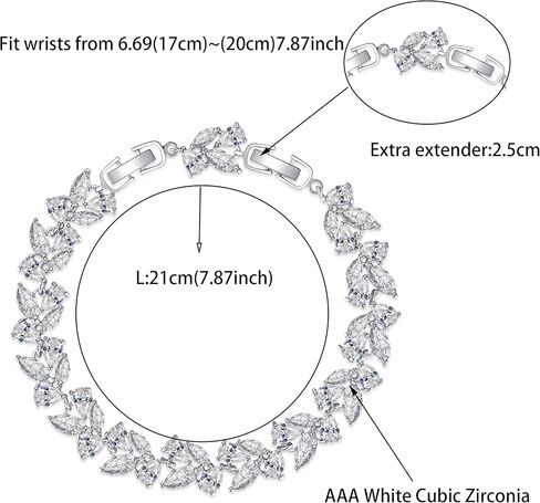 سوار تنس الزفاف للعرائس ووصيفات العروس، مجوهرات فضية مرصعة بالزركونيا المكعبة لحفلات التخرج، سوار فضي لحفلات الزفاف للنساء، 20 سم، نحاسي، زركونيا مكعب in Kuwait