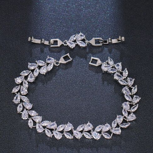 سوار تنس الزفاف للعرائس ووصيفات العروس، مجوهرات فضية مرصعة بالزركونيا المكعبة لحفلات التخرج، سوار فضي لحفلات الزفاف للنساء، 20 سم، نحاسي، زركونيا مكعب in Kuwait