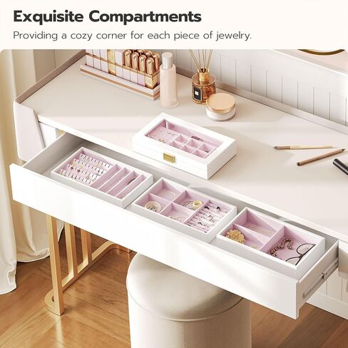 HOOBRO 4-Tier Jewelry Tray, Stackable Jewelry Box, Drawer Jewelry Organizer Tray, with Acrylic Lid, Wooden Jewelry Storage Holder for Earrings, Necklaces, Bracelets, Rings, White WT10JB04 in Kuwait