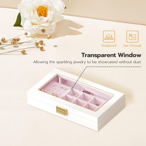 HOOBRO 4-Tier Jewelry Tray, Stackable Jewelry Box, Drawer Jewelry Organizer Tray, with Acrylic Lid, Wooden Jewelry Storage Holder for Earrings, Necklaces, Bracelets, Rings, White WT10JB04 in Kuwait