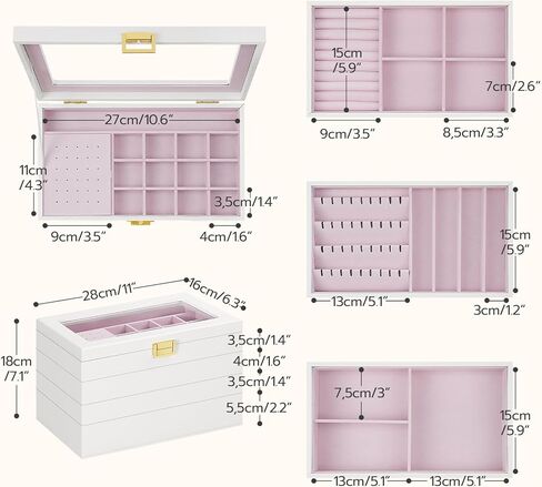 HOOBRO 4-Tier Jewelry Tray, Stackable Jewelry Box, Drawer Jewelry Organizer Tray, with Acrylic Lid, Wooden Jewelry Storage Holder for Earrings, Necklaces, Bracelets, Rings, White WT10JB04 in Kuwait