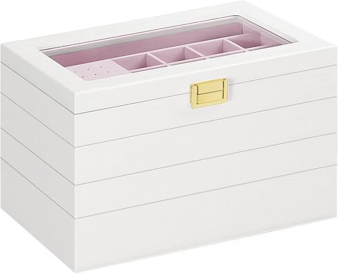 HOOBRO 4-Tier Jewelry Tray, Stackable Jewelry Box, Drawer Jewelry Organizer Tray, with Acrylic Lid, Wooden Jewelry Storage Holder for Earrings, Necklaces, Bracelets, Rings, White WT10JB04 in Kuwait