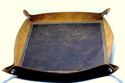 JYOS Valet Tray، صينية جلدية حقيقية، صينية Catchall، صينية مفاتيح مجوهرات للرجال والنساء، لوحة تخزين مكتبية لمحفظة مجوهرات الهاتف المعدنية (بني عتيق، 25 سم × 25 سم) in Kuwait