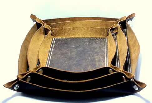 JYOS Valet Tray، صينية جلدية حقيقية، صينية Catchall، صينية مفاتيح مجوهرات للرجال والنساء، لوحة تخزين مكتبية لمحفظة مجوهرات الهاتف المعدنية (بني عتيق، 25 سم × 25 سم) in Kuwait