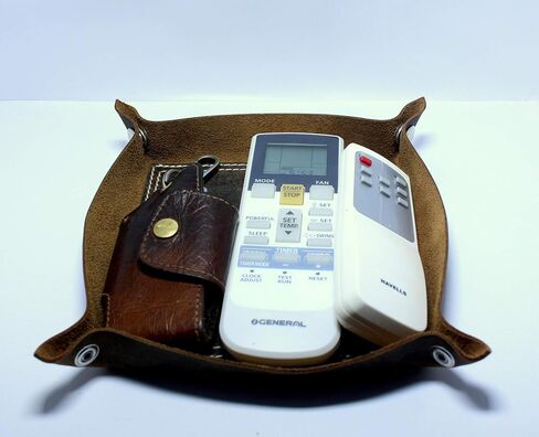 JYOS Valet Tray، صينية جلدية حقيقية، صينية Catchall، صينية مفاتيح مجوهرات للرجال والنساء، لوحة تخزين مكتبية لمحفظة مجوهرات الهاتف المعدنية (بني عتيق، 25 سم × 25 سم) in Kuwait