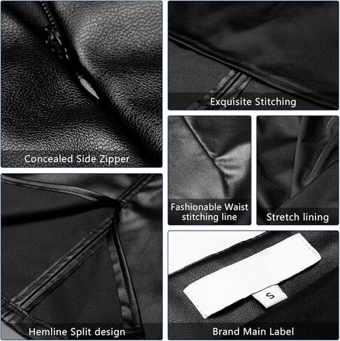 تنورة Berylzz النسائية الأنيقة المستقيمة ذات المظهر الجلدي ذات الخصر العالي والمقسمة الأنيقة ذات نصف الجسم تنورة متوسطة الطول in Kuwait