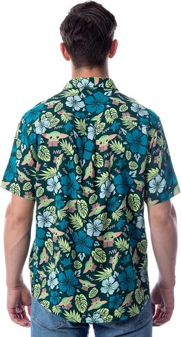 Star Wars Men's The Mandalorian Grogu Baby Yoda Leaves Hawaiian Button Up Shirt in Saudi Arabia