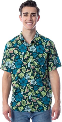 Star Wars Men's The Mandalorian Grogu Baby Yoda Leaves Hawaiian Button Up Shirt in Saudi Arabia