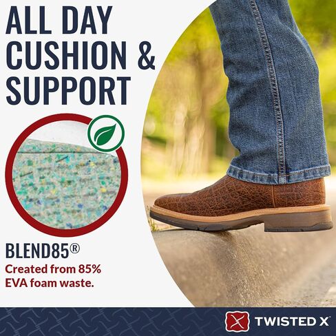 حذاء عمل غربي رجالي من Twisted X مقاس 30.48 سم مصنوع من جلد محبب بالكامل ويتميز بتقنية CellStretch الحاصلة على براءة اختراع in Saudi Arabia