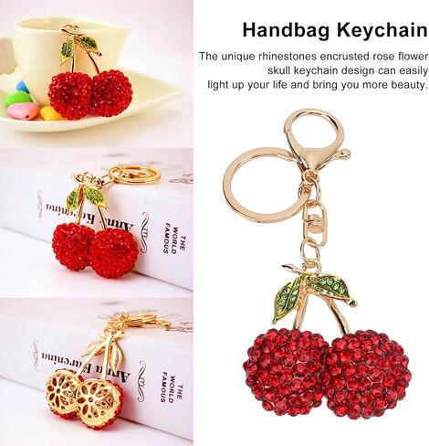 Pssopp Rhinestone Keychain Cherry Key Ring Rhinestones Stylish Pendant Cute Fashion Hanging Pendants for Car Purse Backpack in Kuwait