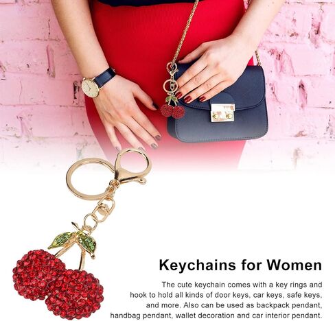 Pssopp Rhinestone Keychain Cherry Key Ring Rhinestones Stylish Pendant Cute Fashion Hanging Pendants for Car Purse Backpack in Kuwait