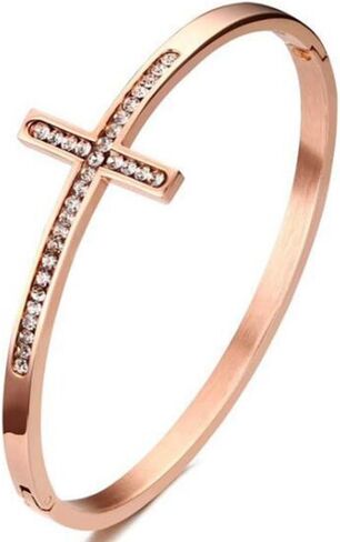 Jude Jewelers Stainless Steel Sideways Cross Christian Religious Bangle Bracelet in Saudi Arabia