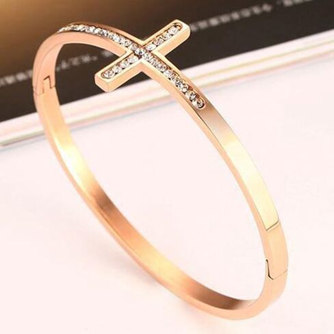 Jude Jewelers Stainless Steel Sideways Cross Christian Religious Bangle Bracelet in Saudi Arabia