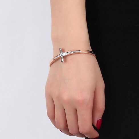 Jude Jewelers Stainless Steel Sideways Cross Christian Religious Bangle Bracelet in Saudi Arabia