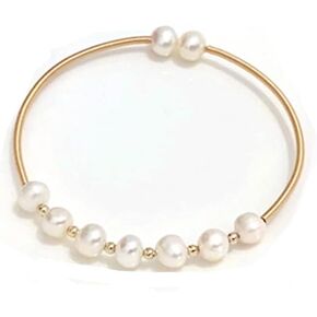 yaozeio Pearl Bangles Cuff Bracelet Gold Pearl Bracelets for Girls Pearl Wrap Bracelets for Women Birthday Christmas Gift Adjustable Bead Bangle Bracelets White Pearls Bangles in Kuwait