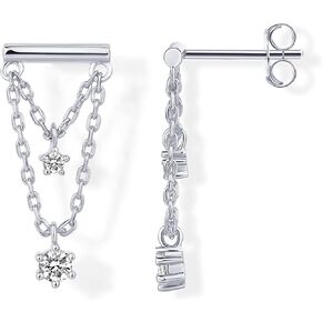 PAVOI 14K Gold Plated 925 Sterling Silver Posts Bar Drape Chain Earrings for Women | Cubic Zirconia Chain Dangle Studs | Chain Drop Dangle Earrings in Saudi Arabia