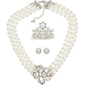 Utopiat Holly Golightly Mini 3 Piece Pearl Jewelry Costume Flapper Set for Girls Inspired by Audrey Style in Kuwait