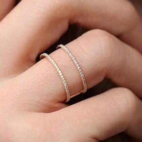Sdouefos 14K Gold Plated Sterling Silver Cubic Zirconia Two Twist Eternity Band CZ Engagement Rings Wedding Band for Women (7)