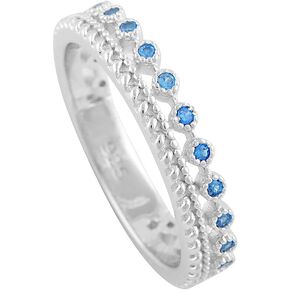 SILVERCLOSEOUT Rhodium Plated/Two Tone Rose Gold/Plated Sterling Silver Double Row White Blue Cz Womens Eternity Ring Size 4-11 Ladies Cz Eternity Band