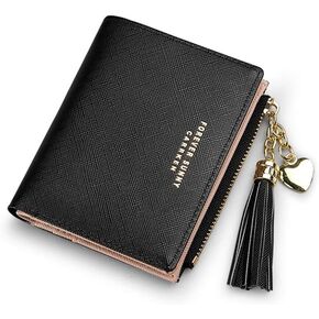 محفظة صغيرة للنساء من SUMGOGO، حامل بطاقات نحيف ثنائي الطي، جيب للعملات المعدنية بسحّاب وشرابة بسيطة (1-وردي) in Kuwait