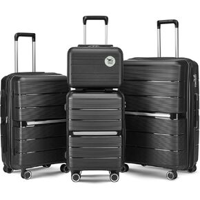 Luggage 4 Piece Set, Suitcases with Spinner Wheels for Travel, Hardshell Suitcase with TSA Lock, Large Expandable Suitcase Set for Men and Women (Black, 14/20/24/28in) in Kuwait