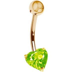 Ritastephens 14k Solid Gold Genuine Peridot Heart Belly Button Navel Ring Body Art (Yellow or White)