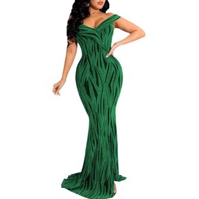 SEBOWEL Women's Sexy Off The Shoulder Bodycon Bow Applique Evening Gown Party Maxi Dress