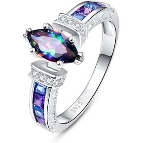 Merthus 5x10mm Marquise Shape Simulated Mystic Rainbow Topaz 925 Sterling Silver Promise Ring for Her