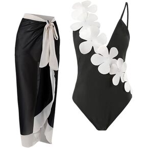 Women's 2 Pieces Sarong Swimsuit Set Sleeveless Floral Print Swimwear with Cover Up Bathing Suits Beachwear