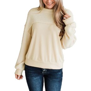 Yacpall Women's Casual Long Sleeve Color Block Tops Crewneck Lightweight Sweatshirts Soft Pullovers