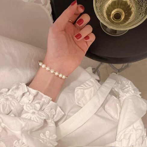 اساور حلقية من اللؤلؤ من ياوزيو، اساور ذهبية مرصعة باللؤلؤ للبنات والنساء، هدية عيد الميلاد والكريسماس، اساور حلقية قابلة للتعديل من اللؤلؤ الابيض in Saudi Arabia