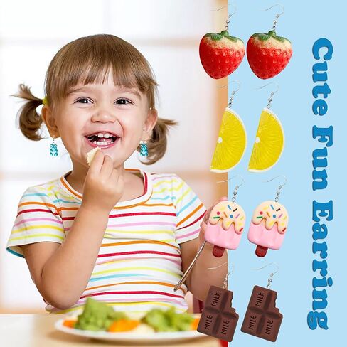 ريوسو 30 زوج من الاقراط المتدلية اللطيفة والمرحة الغريبة غير التقليدية للنساء، اقراط كاواي مبتكرة فريدة من نوعها بتصميم فطر وبطة ومصاصة وفراولة وكرز ودب جامي وزهور متدلية in Kuwait