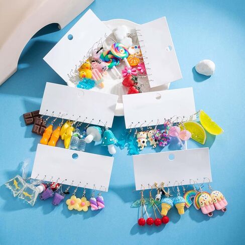 ريوسو 30 زوج من الاقراط المتدلية اللطيفة والمرحة الغريبة غير التقليدية للنساء، اقراط كاواي مبتكرة فريدة من نوعها بتصميم فطر وبطة ومصاصة وفراولة وكرز ودب جامي وزهور متدلية in Kuwait