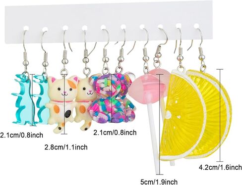 ريوسو 30 زوج من الاقراط المتدلية اللطيفة والمرحة الغريبة غير التقليدية للنساء، اقراط كاواي مبتكرة فريدة من نوعها بتصميم فطر وبطة ومصاصة وفراولة وكرز ودب جامي وزهور متدلية in Kuwait