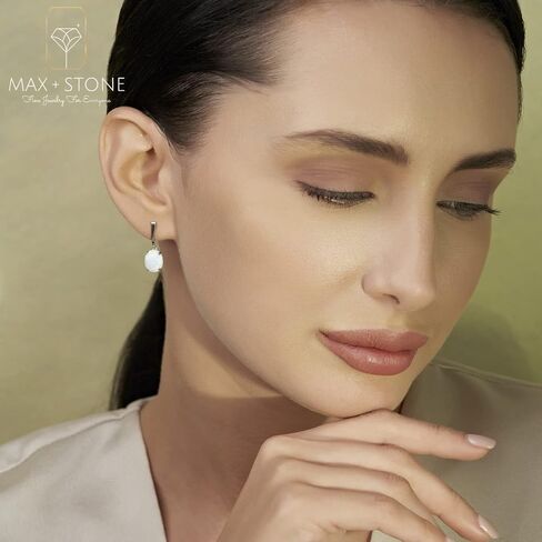 أقراط متدلية من الذهب الأبيض أو الأصفر عيار 14 قيراط مصنوعة من الأحجار الكريمة بشكل بيضاوي للنساء مع جوهرة ميلاد 10 مم × 8 مم ودفع للخلف بواسطة MAX + STONE in Kuwait