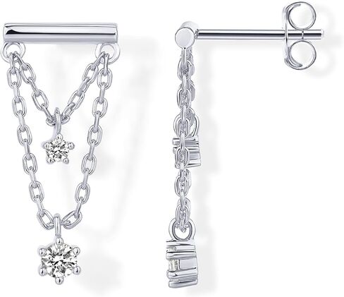 PAVOI 14K Gold Plated 925 Sterling Silver Posts Bar Drape Chain Earrings for Women | Cubic Zirconia Chain Dangle Studs | Chain Drop Dangle Earrings in Saudi Arabia
