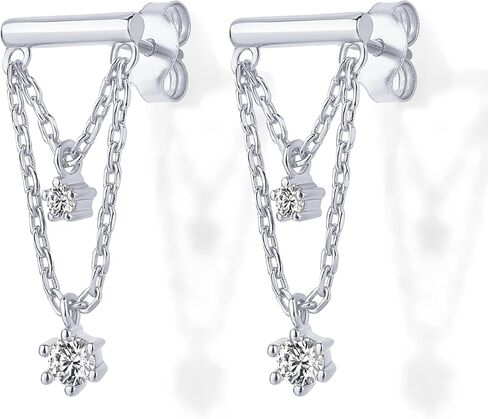 PAVOI 14K Gold Plated 925 Sterling Silver Posts Bar Drape Chain Earrings for Women | Cubic Zirconia Chain Dangle Studs | Chain Drop Dangle Earrings in Saudi Arabia