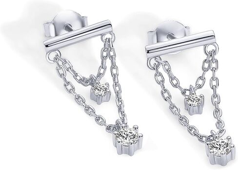 PAVOI 14K Gold Plated 925 Sterling Silver Posts Bar Drape Chain Earrings for Women | Cubic Zirconia Chain Dangle Studs | Chain Drop Dangle Earrings in Saudi Arabia
