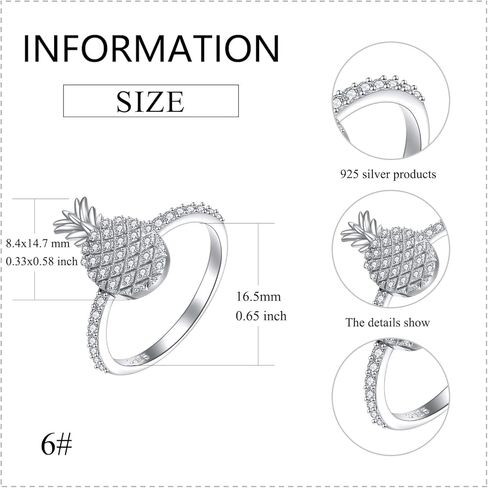 Sterling Silver Pineapple Ring Stackable Moonstone Fruit Rings Fashion Vintage Retro Band Jewelry Gifts for Women Girls in Kuwait