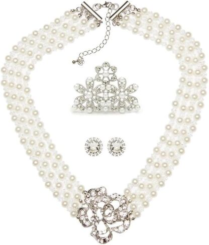 Utopiat Holly Golightly Mini 3 Piece Pearl Jewelry Costume Flapper Set for Girls Inspired by Audrey Style in Kuwait
