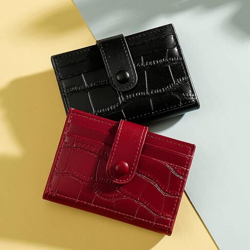 محفظة بطاقات الائتمان SUMGOGO صغيرة الحجم وحافظات بطاقات رفيعة وحامل محافظ جلدية بنمط حجري للنساء والفتيات (أسود) in Kuwait