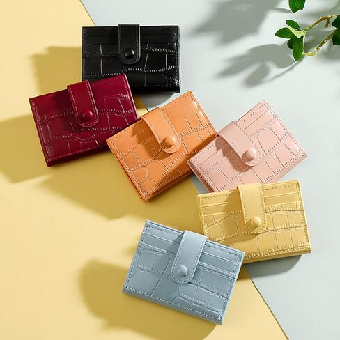 محفظة بطاقات الائتمان SUMGOGO صغيرة الحجم وحافظات بطاقات رفيعة وحامل محافظ جلدية بنمط حجري للنساء والفتيات (أسود) in Kuwait