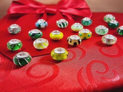 Galaxy Gold GG Genuine Murano Glass Charm Fit Pandora Charm Bracelets,925 Sterling Silver Colored Swirl Rainbow Green Hearts Charm Original Glass Bead for Bracelet and Necklace in Saudi Arabia