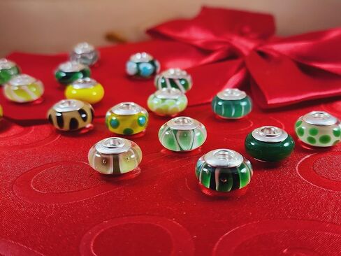 Galaxy Gold GG Genuine Murano Glass Charm Fit Pandora Charm Bracelets,925 Sterling Silver Colored Swirl Rainbow Green Hearts Charm Original Glass Bead for Bracelet and Necklace in Saudi Arabia